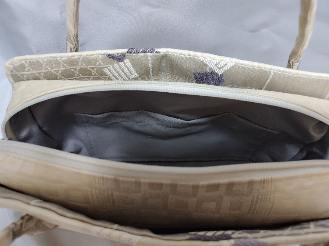 生成り　源氏香　利休バッグ　和装バッグ