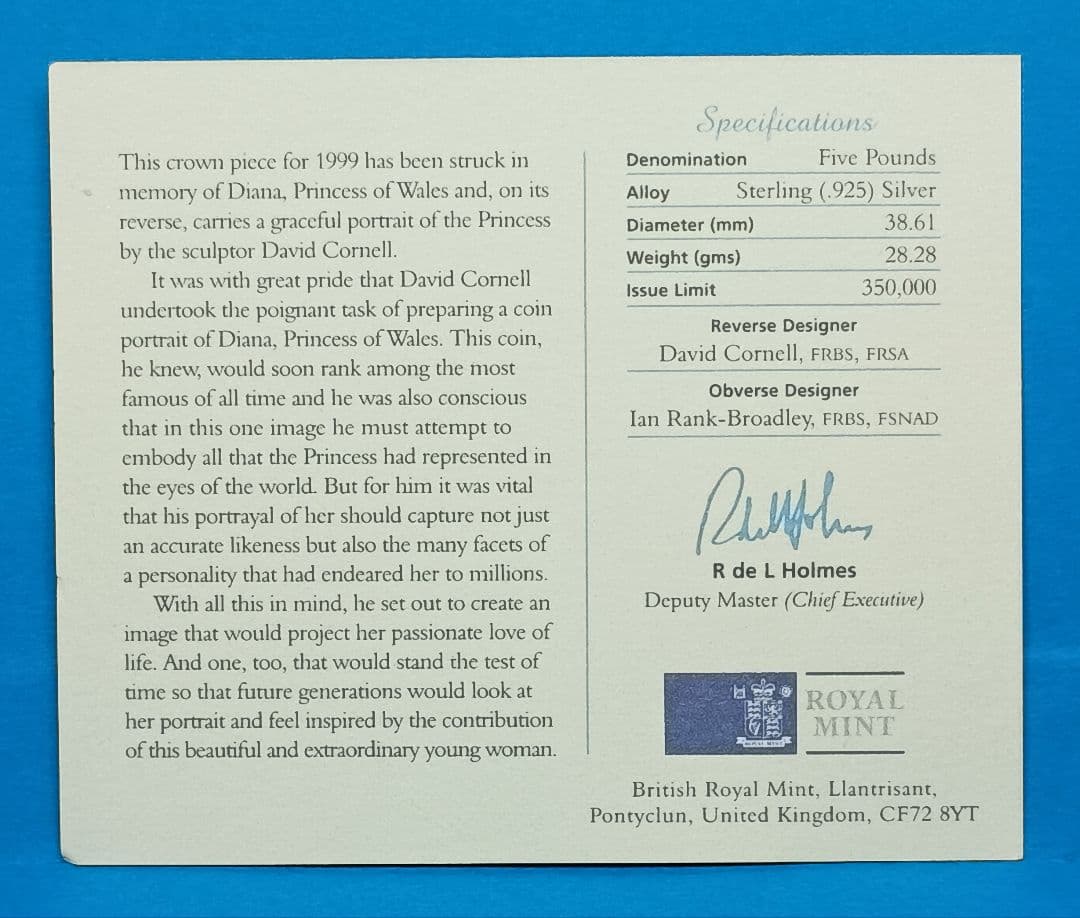 1999年 イギリス ダイアナ妃追悼 5ポンド プルーフ銀貨 (48)
