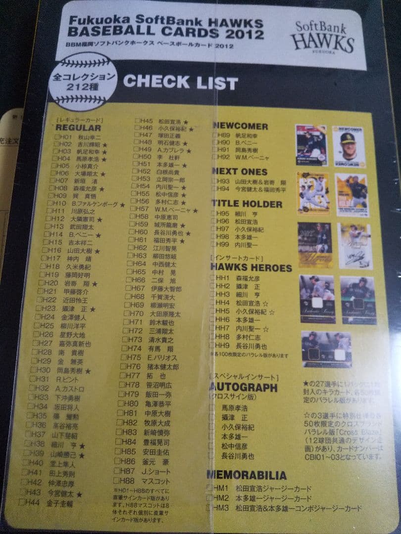 BBM 2012 福岡ソフトバンクホークスカード　新品未開封BOX