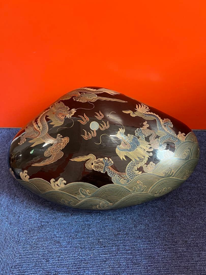 1439 蒔絵　雲龍図　貝型　蓋物　工芸品