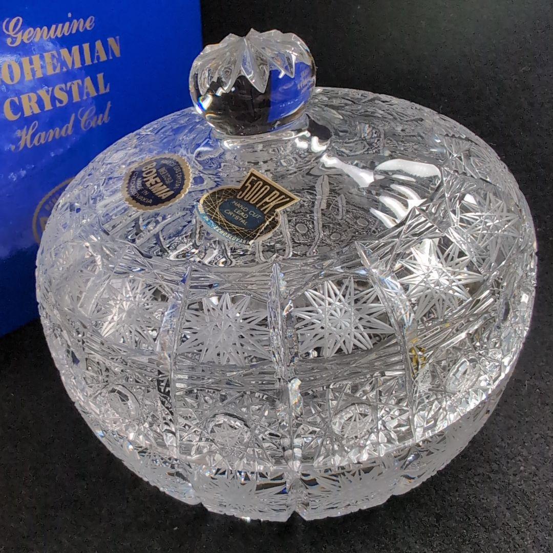 【ボヘミア】高級クリスタル 蓋付きボウル PK500　ハンドメイドカット　ポット