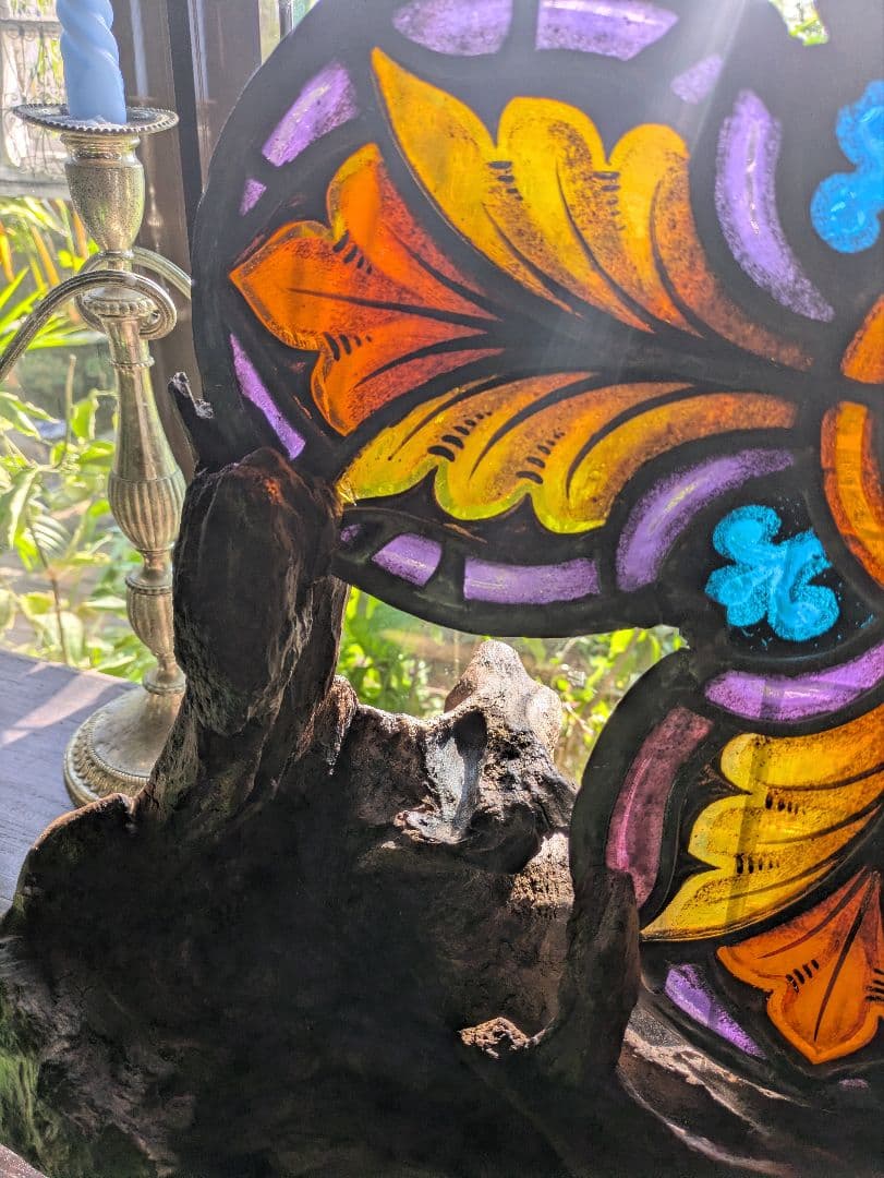 幸運の四つ葉の花文 アンティーク ステンドグラス 教会 クリスマス キリスト