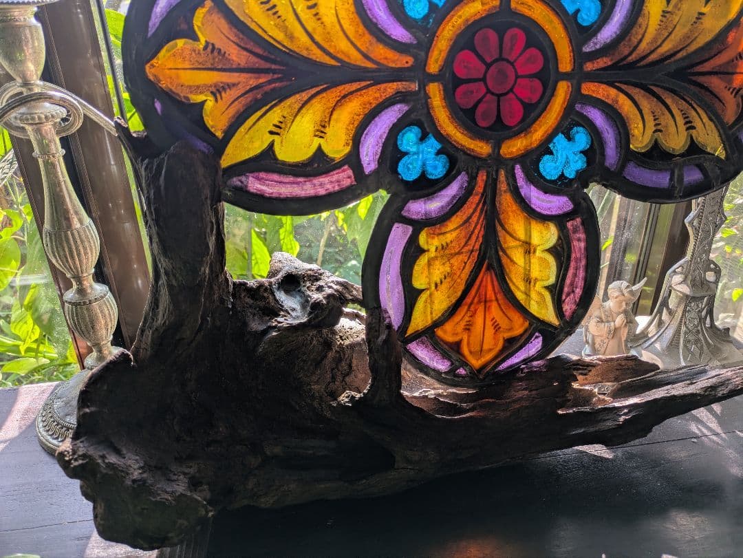 幸運の四つ葉の花文 アンティーク ステンドグラス 教会 クリスマス キリスト