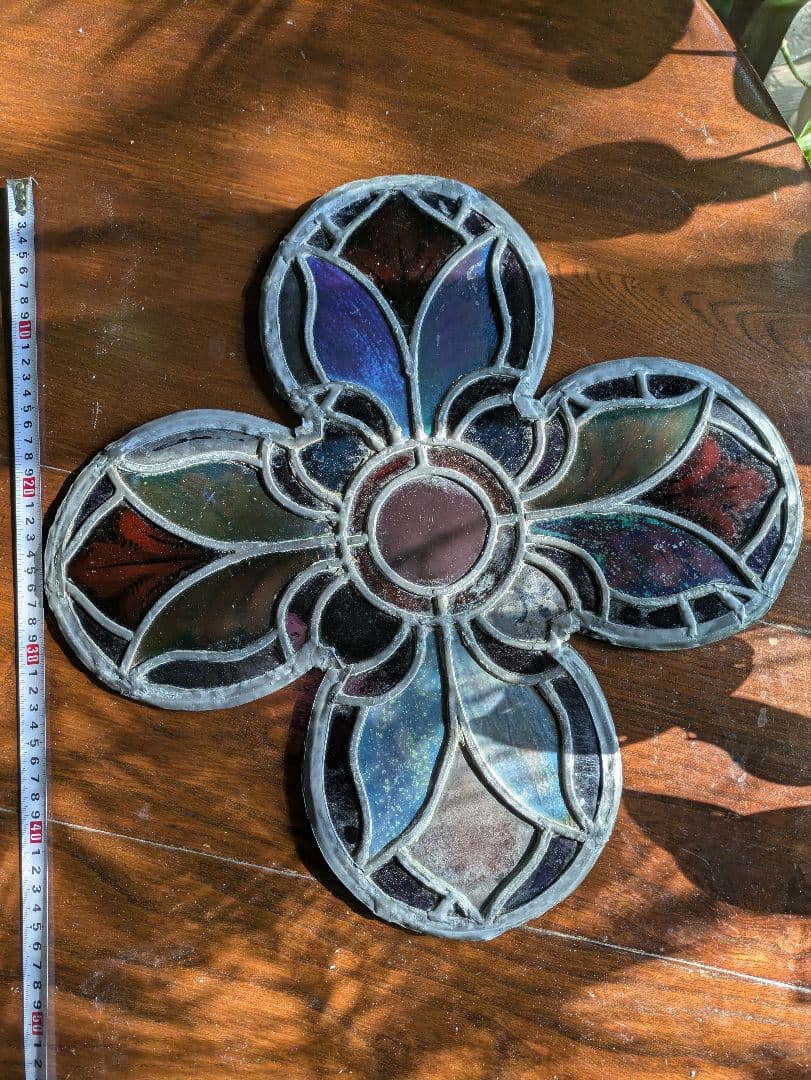 幸運の四つ葉の花文 アンティーク ステンドグラス 教会 クリスマス キリスト