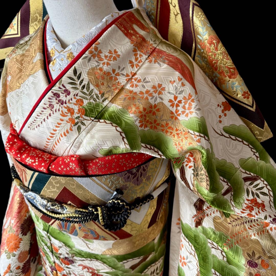 極上　振袖フルセット　手描き金彩友禅　西陣織袋帯　正絹長襦袢　トールサイズ