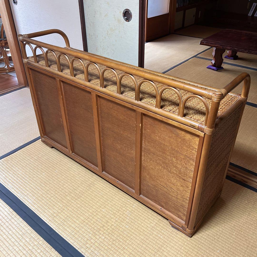 ラタン 籐素材 サイドボードチェスト 4段 ヴィンテージ 古道具