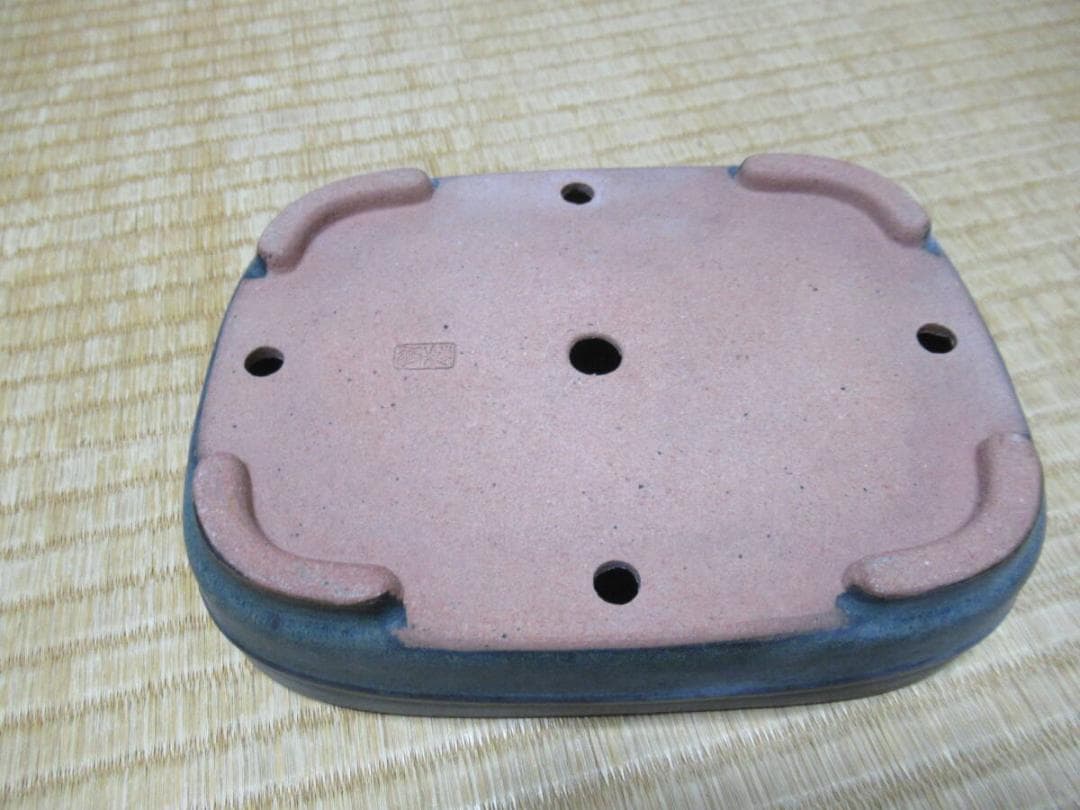 70年頃◆常滑 初代 『黎鳳』(片岡誠山) 青緑色釉薬 長角 中浅 切足 盆栽鉢