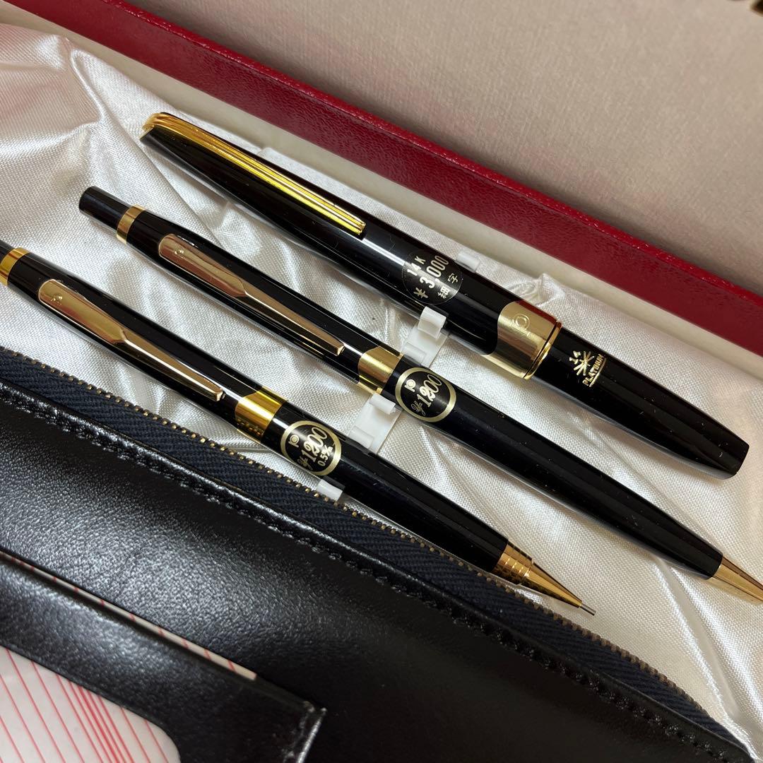 新品 レトロ PLATINUM プラチナ 万年筆 14k シャーペン ボールペン