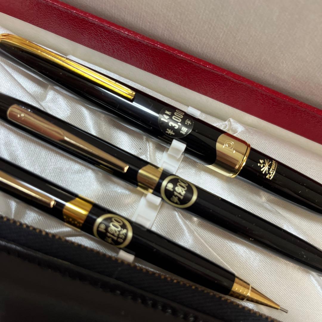 新品 レトロ PLATINUM プラチナ 万年筆 14k シャーペン ボールペン