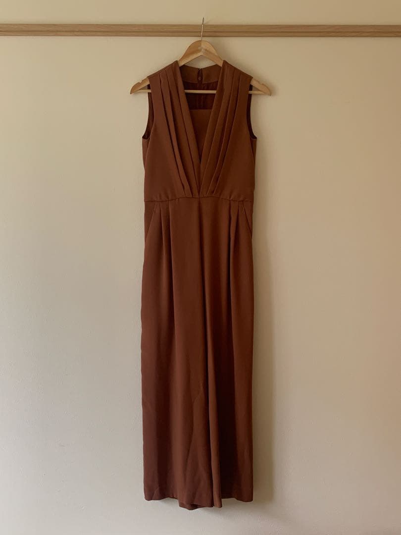 ブラウン Vネック マキシドレス