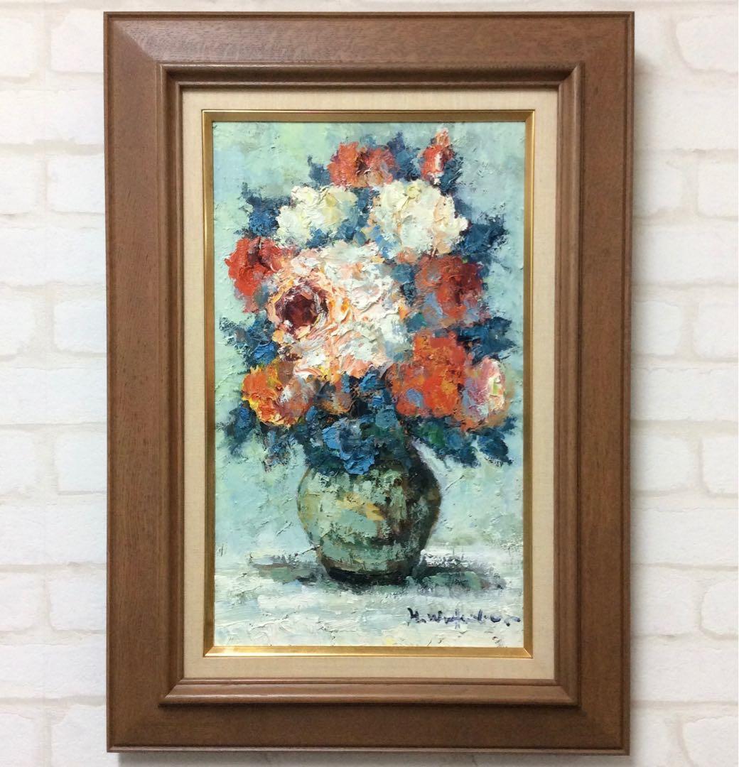 絵画・油絵・額付・渡部ひでき・薔薇・静物画・油彩画・美術品・インテリア