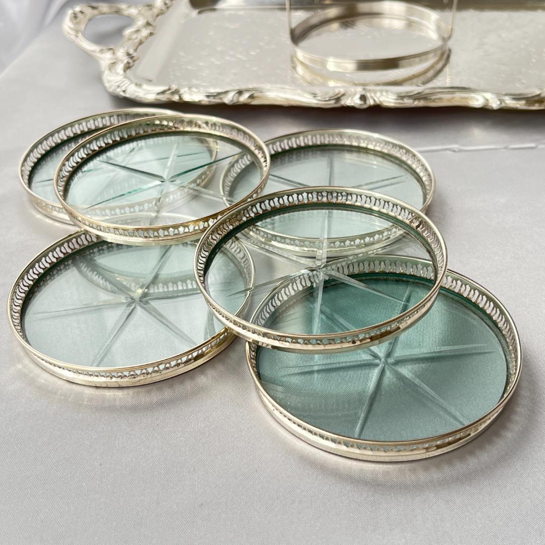 【純銀/ガラス】ワイングラスコースター 6枚 スターリングシルバー