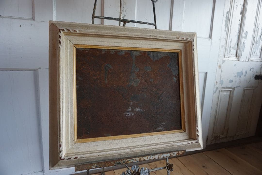 大きなアンティークフレームのブリキサインボード　看板　店舗什器　額縁　古道具