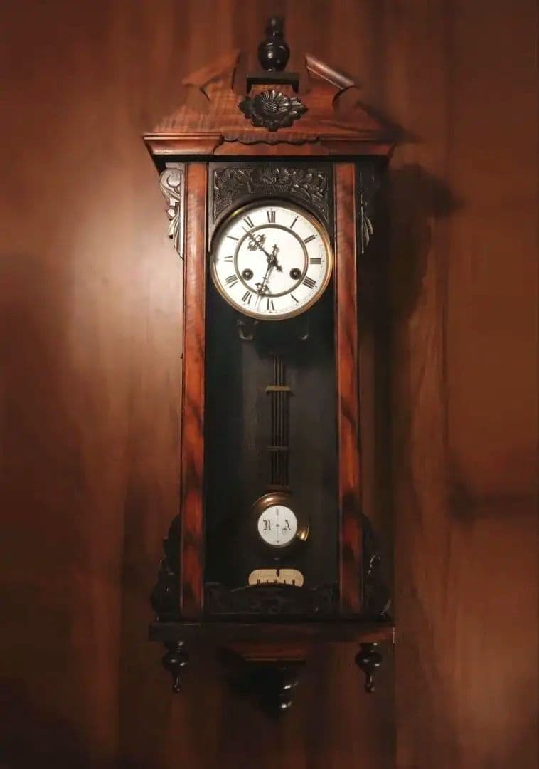柱時計（OH済）ユンハンス　黒柿　アンティーク　琺瑯文字盤　精工舎　ゼンマイ