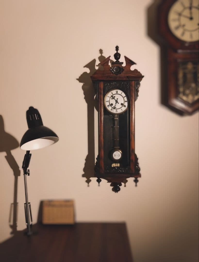 柱時計（OH済）ユンハンス　黒柿　アンティーク　琺瑯文字盤　精工舎　ゼンマイ