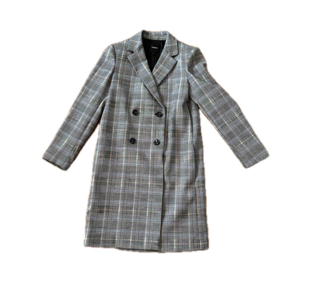 Theory セオリー グレンチェック コート ダブルジャケット ウール