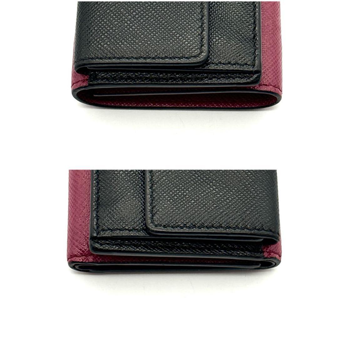 極美品◆PRADA 三つ折り財布 バイカラー サフィアーノ ゴールドロゴ