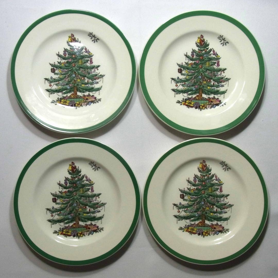 Spode スポード 英国製 クリスマスツリー サラダプレート 4枚セット 箱付
