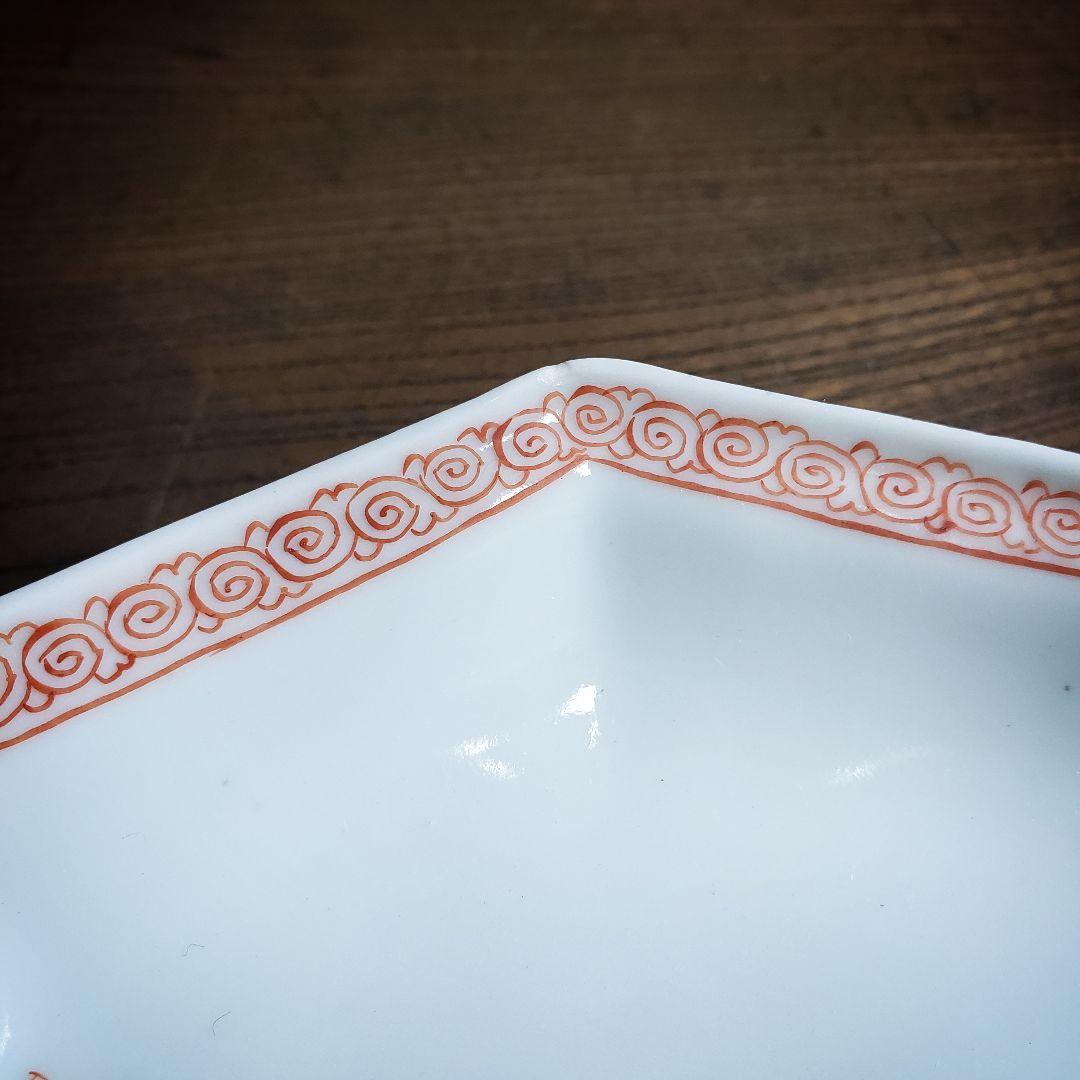 八角形　変形皿　無花果　色絵付　染付　中国童　柿右衛門様式　古伊万里　ロ号