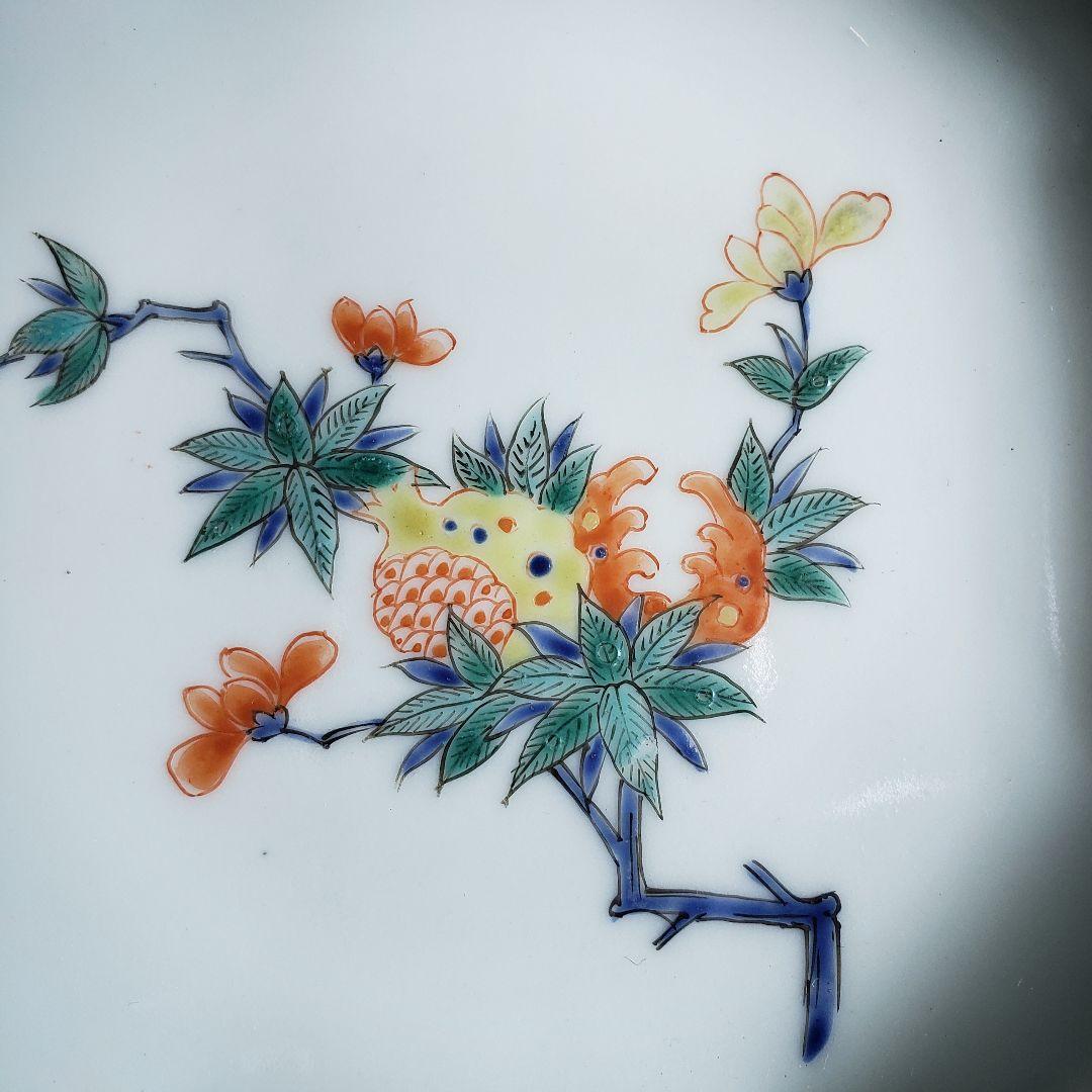 八角形　変形皿　無花果　色絵付　染付　中国童　柿右衛門様式　古伊万里　ロ号