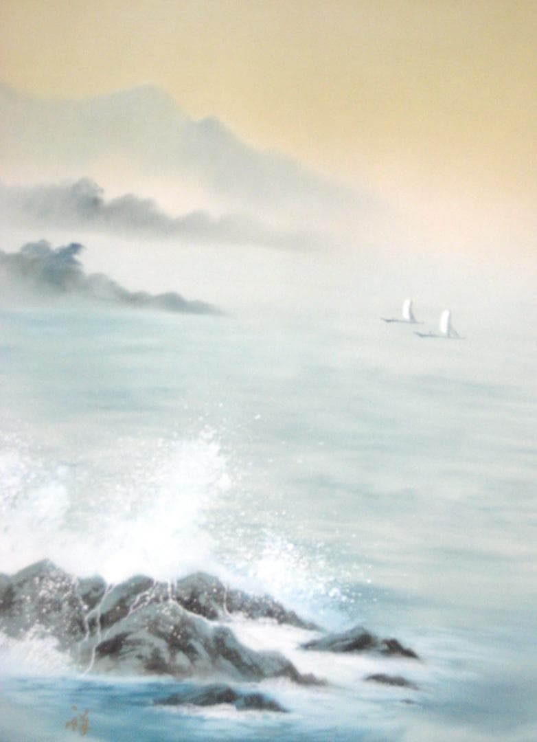 ゼ*店様 【特価掛け軸】彩色山水(夏の海の風景)◆田中祥堂 (真筆・新品)共箱・