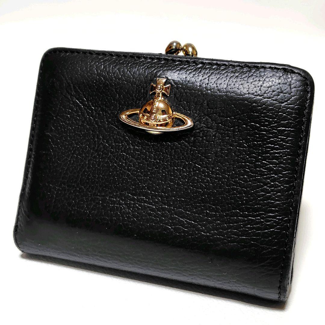 ヴィヴィアンウエストウッド　折り財布　がま口　黒　レザー　オーブ