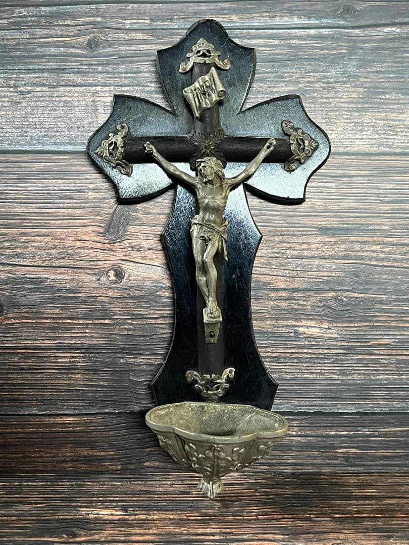 フランス　アンティーク　聖水盤　イエスキリスト 磔刑　十字架　クロス