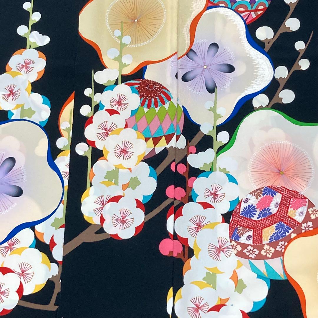 ☆新品未使用☆化繊　未仕立て　リメイク　黒系花模様振袖