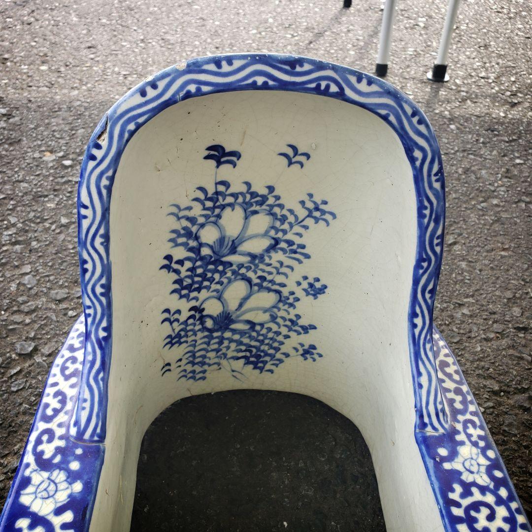 染付　便器　陶器　明治　白抜蛸唐草　古伊万里