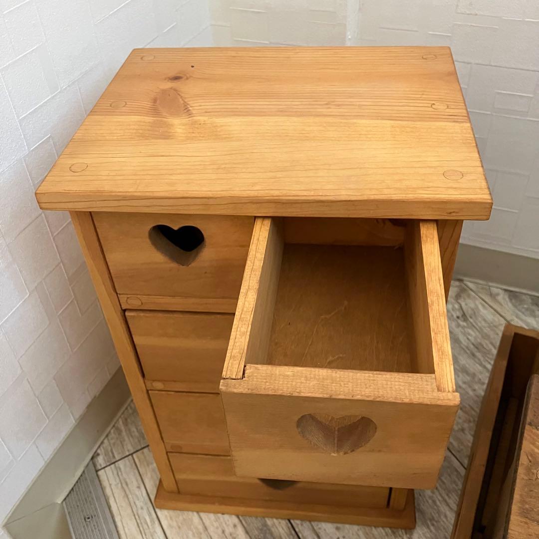 カントリー家具　ハートのくりぬき　ハンドメイド品　木製チェスト 5点セット