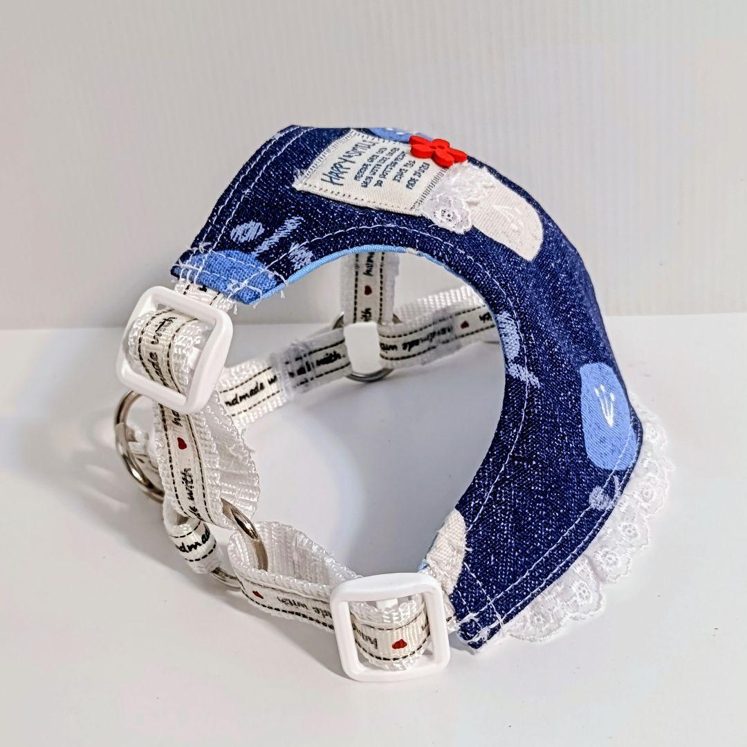 小型犬用 ハーネス Mサイズ ハンドメイド 北欧風 花柄 デニム