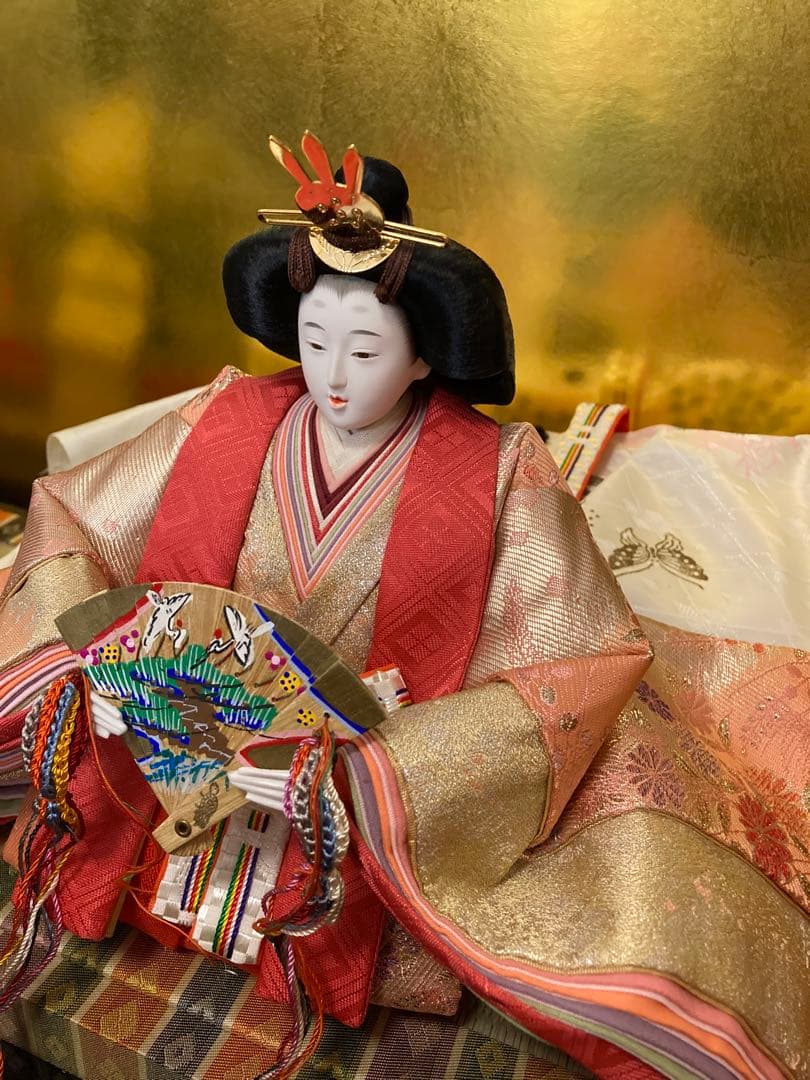 雛人形セット 親王飾り　西陣織　金屏風付き