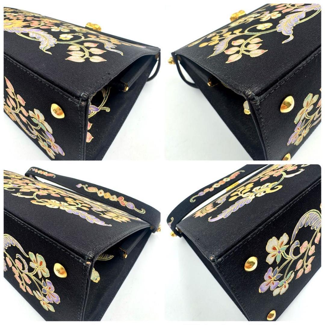 皇室御用達✨岡重　OKAJIMA　絹 100%　和装　ハンドバッグ　ビジュー　黒