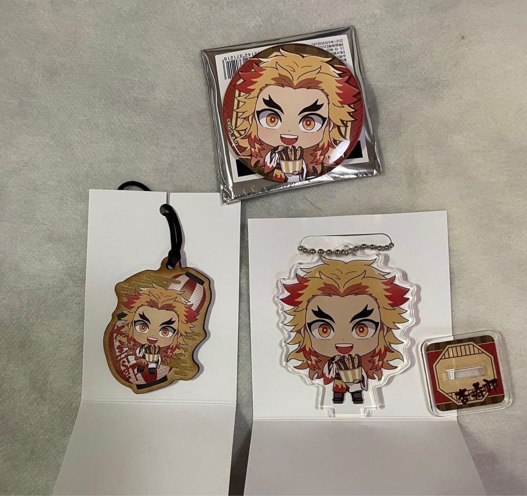 鬼滅の刃　セガ　コラボカフェ　煉獄杏寿郎　缶バッジ　アクリルキーホルダー