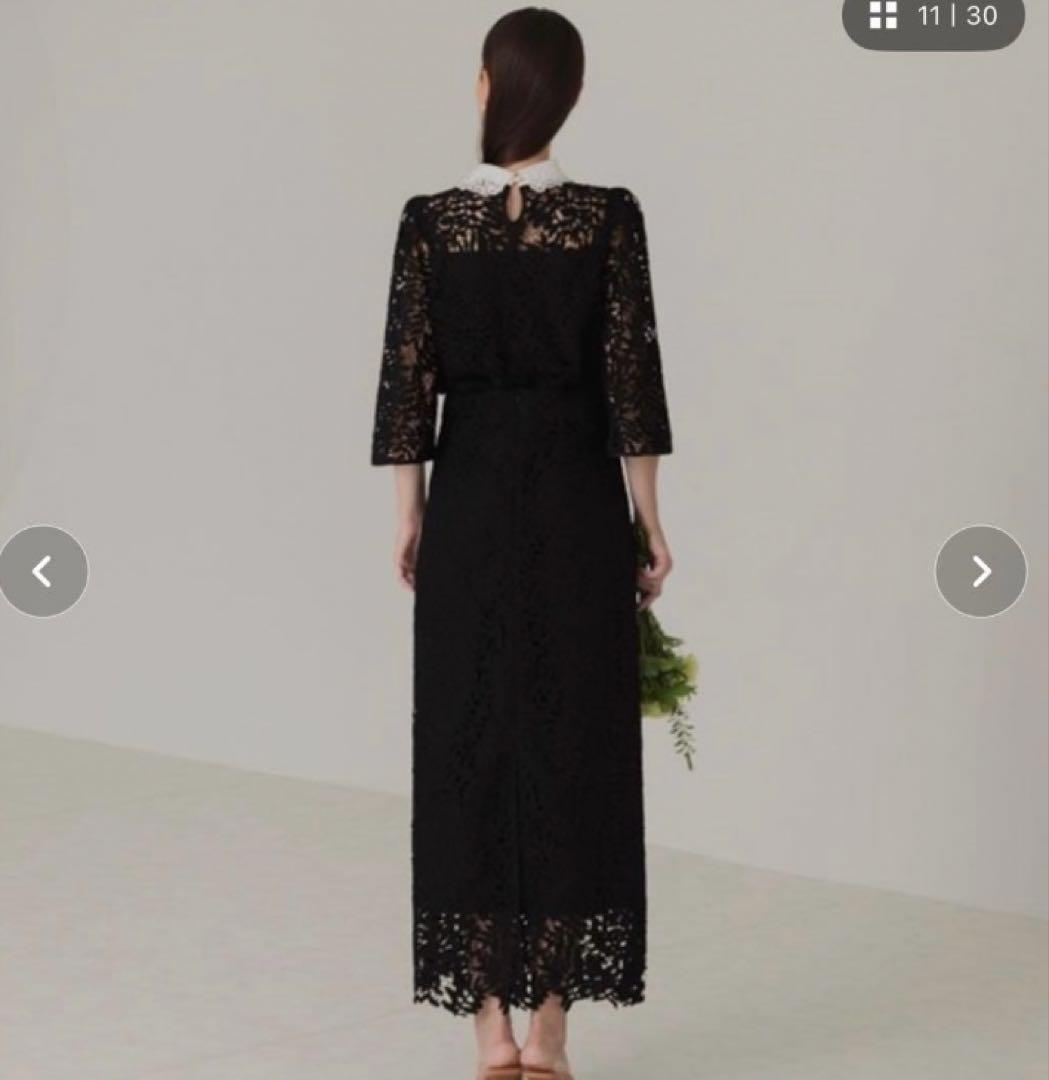 【LEJA】 リーフレースカラースリットスリーブ｜ラインセット アップワンピース