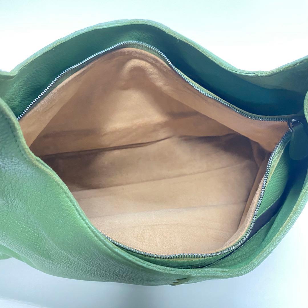 ボッテガヴェネタ グリーン ワンショルダーバッグ 編み込みハンドル