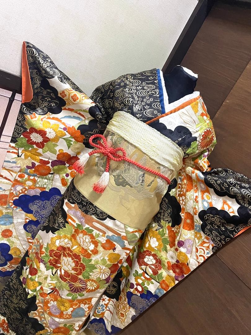 振袖フルセット6点M〜Lサイズ駒刺繍　雲取り金箔　正絹　売り切り終了