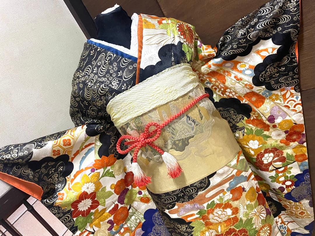 振袖フルセット6点M〜Lサイズ駒刺繍　雲取り金箔　正絹　売り切り終了