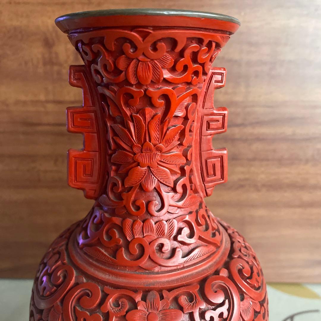 中国美術 花瓶 壷　彫漆　中国伝統工芸　 アンティーク　骨董品