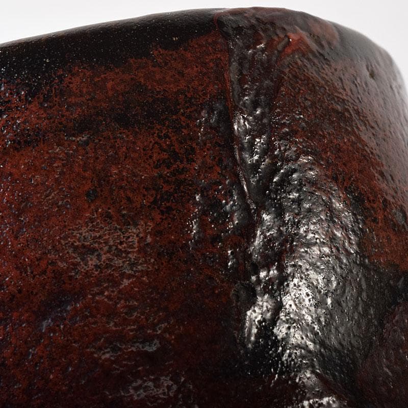 茶道具　楽吉左衛門作　黒楽筒茶碗　仕覆付　共箱　M　R8725