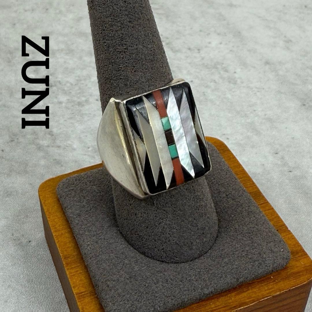 ZUNI ズニ族 マルチカラーインレイシルバーリング インディアンジュエリー