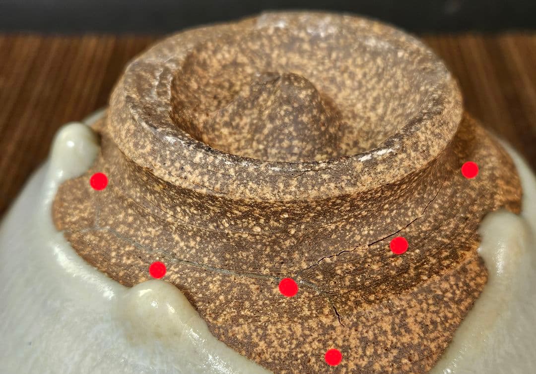 【遠州七窯】上野焼　名工　青柳翆峰 造　白釉溜り　大振茶碗　共箱　茶道具　茶器