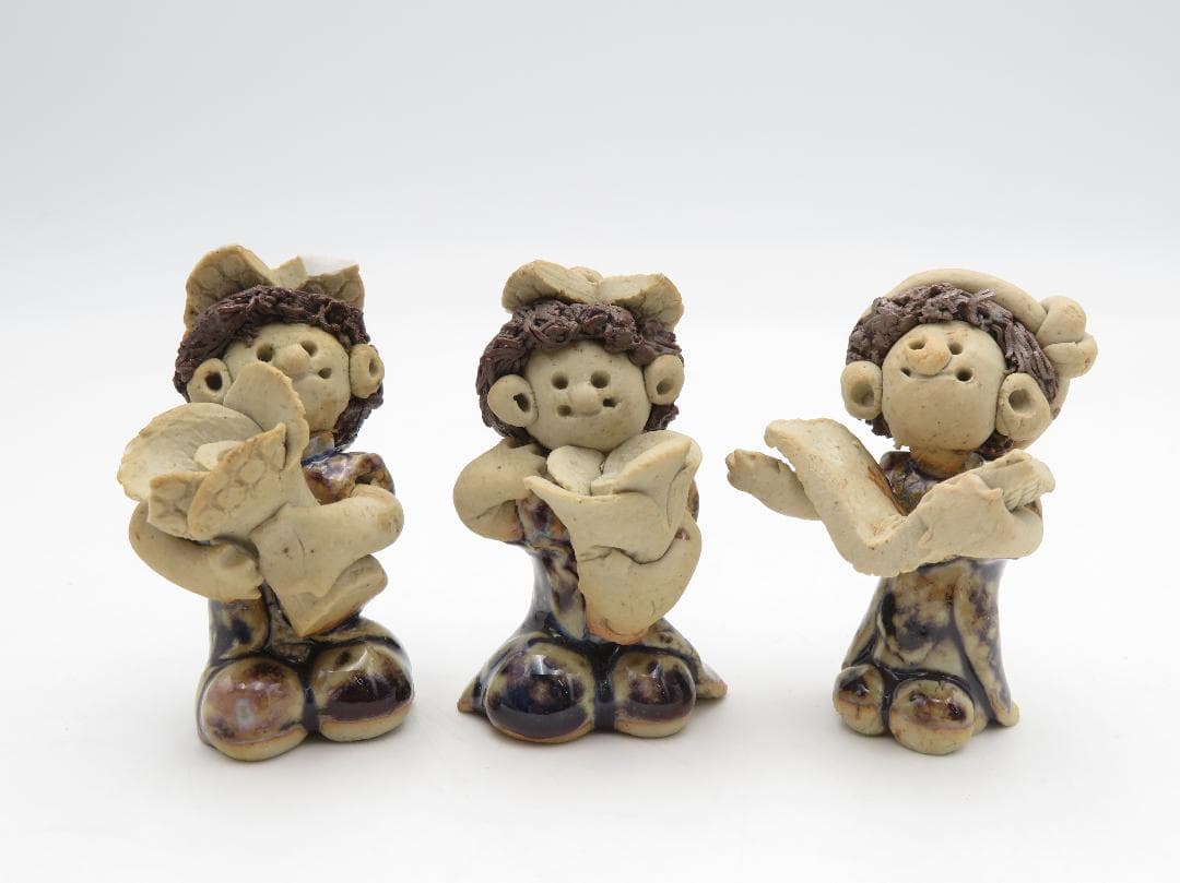 青芳人形 3点セット 陶器人形 森元青芳 砥部焼 オブジェ 置物 インテリア