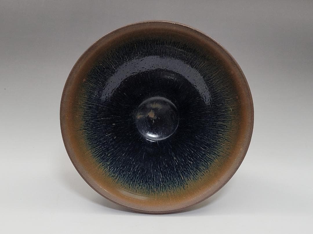 黑釉 窯変紋 天目 茶碗 宋元時代 幅約12.6cm