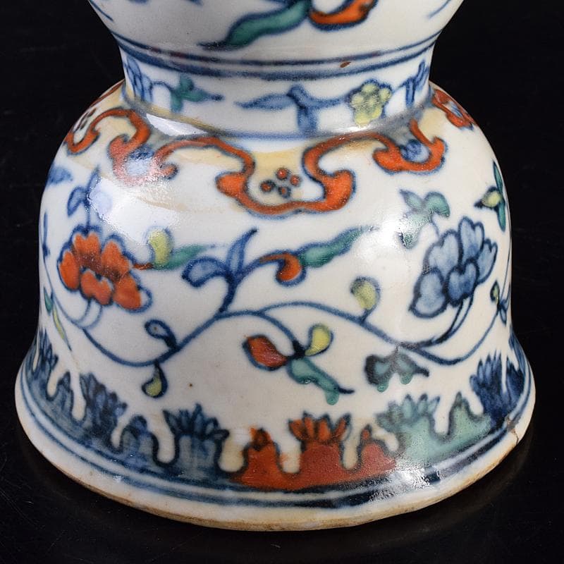 中国　大明萬暦年製　豆彩　花卉文　尊式瓶　V　R7686