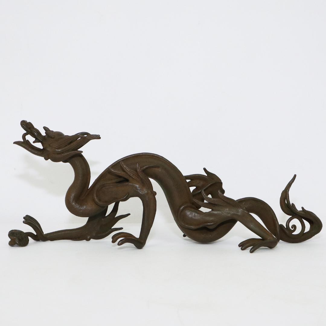 蝋型師 須賀月真 作 鋳銅 雨龍 置物 共箱