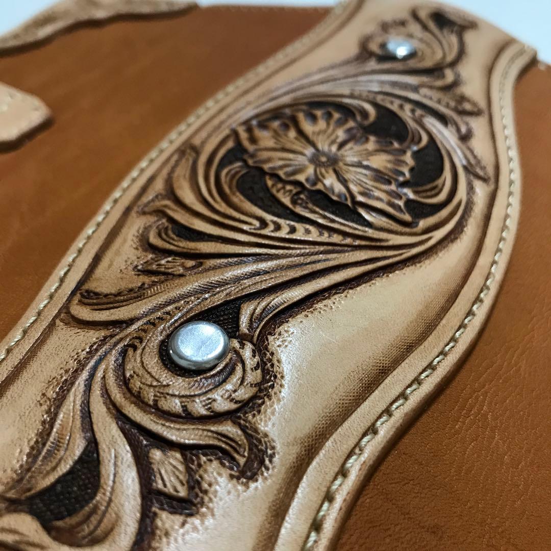 バイブルサイズシステム手帳（牛ヌメ革カービング&栃木レザー）