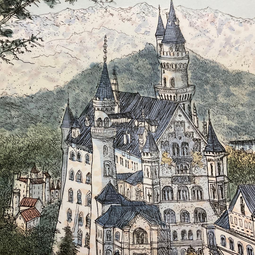 絵画・額縁・版画・織田義郎・新品未使用・ドイツ・城・美術品・インテリア・雑貨