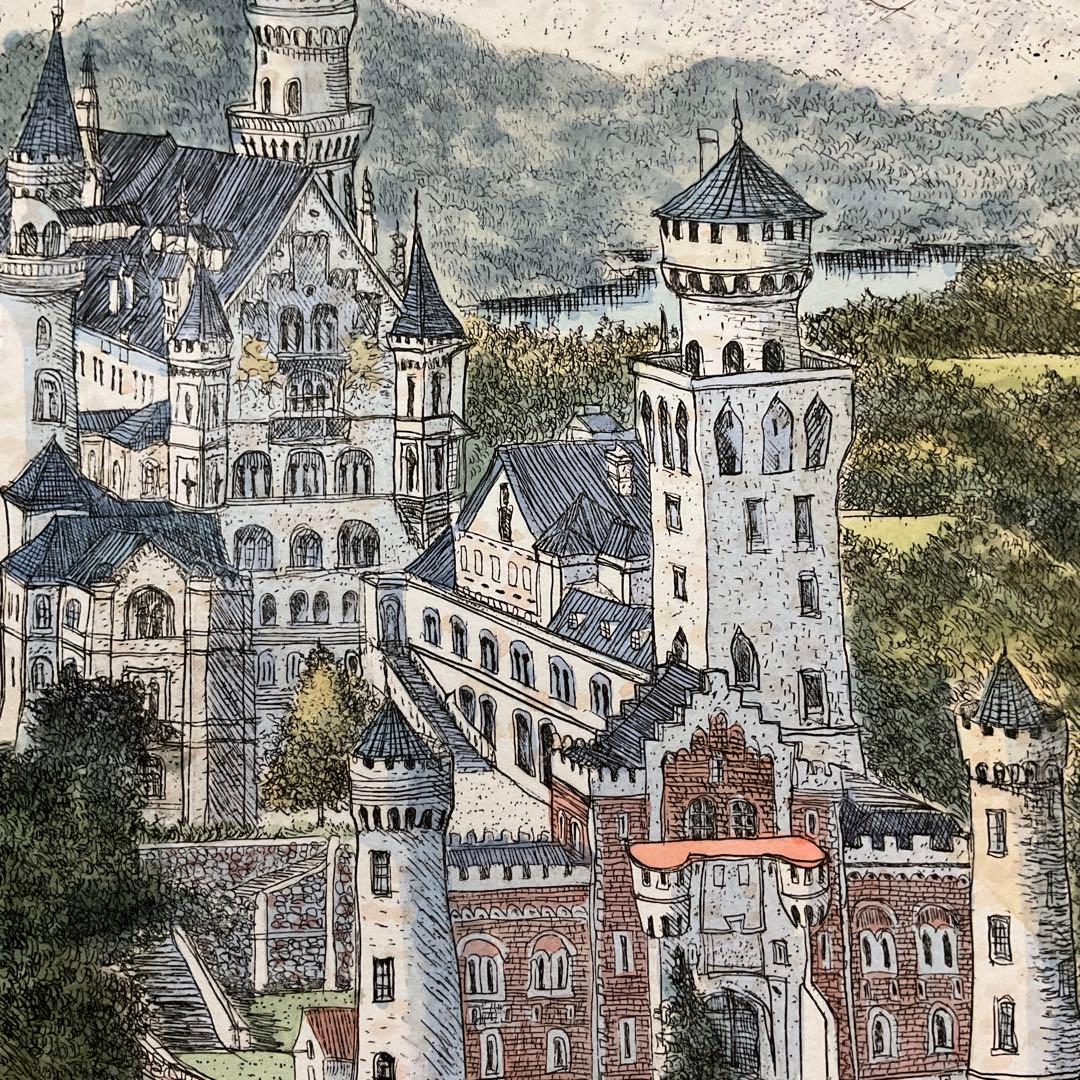 絵画・額縁・版画・織田義郎・新品未使用・ドイツ・城・美術品・インテリア・雑貨