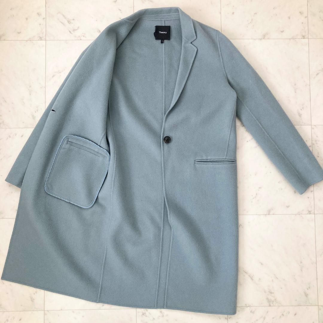 セオリー　ウールカシミヤリバーチェスターコート　S ブルー